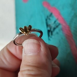 NWT silver band with small gold bee ring